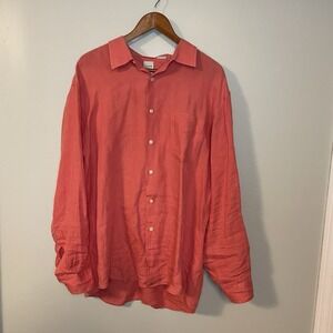 J Crew 100% Linen Shirt Mens L Coral Pink Button Up Casual Long Sleeve